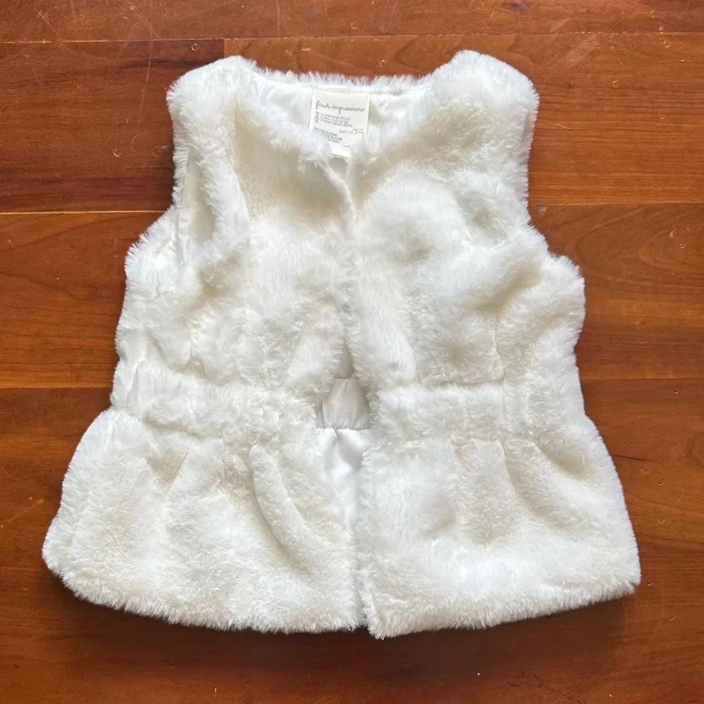 First Impressions Kids Ivory Faux Fur Vest
